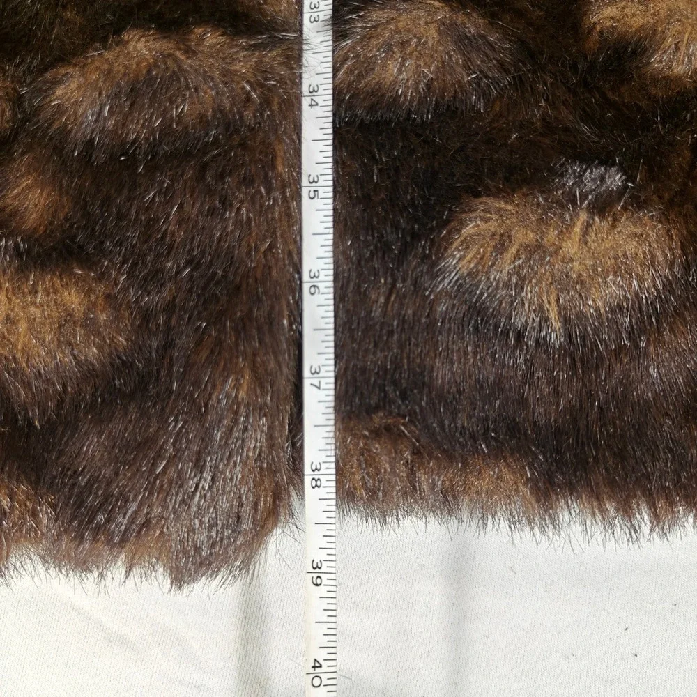 Mangnia Womens Brown Faux Fur Coat Scalloped Hem Portrait Collar Mid Length L